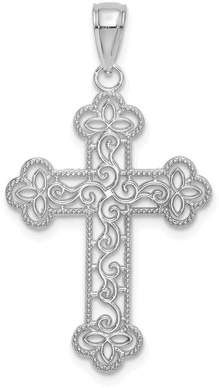 14k White Gold Textured and Beaded Edge Pendant