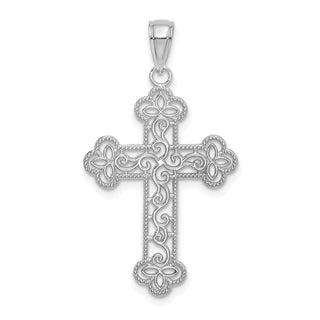 14k White Gold Textured and Beaded Edge Pendant