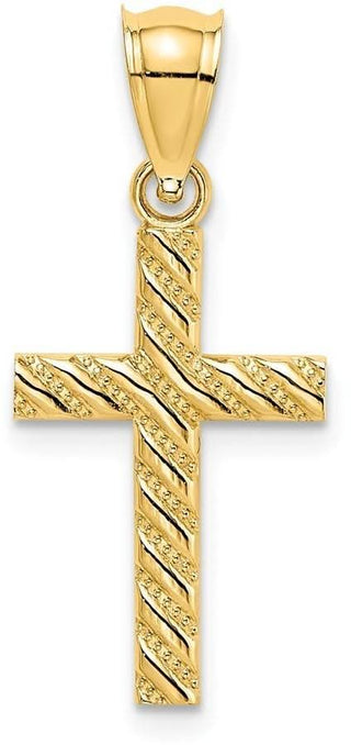 14k Yellow Gold Beaded And Polished Cross Pendant
