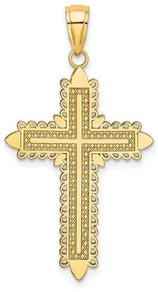 14k Yellow Gold with Lace Border Cross Pendant