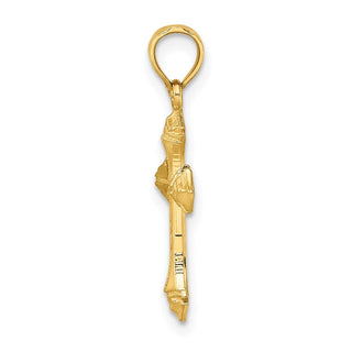 14k Yellow Gold Textured with Arrow Ends Cross Pendant