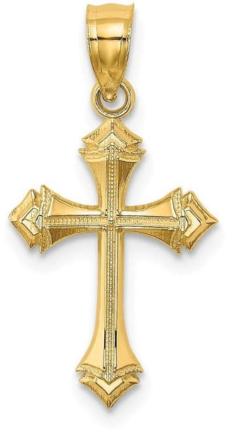 14k Yellow Gold Textured with Arrow Ends Cross Pendant