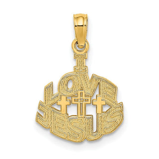 14k Yellow Gold I Love Jesus Cross Pendant