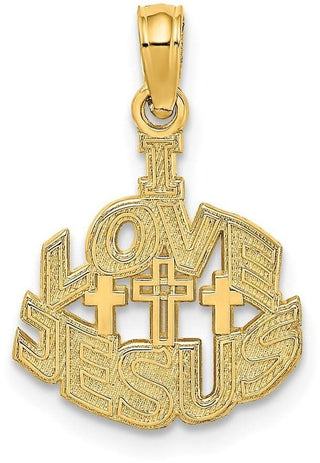 14k Yellow Gold I Love Jesus Cross Pendant