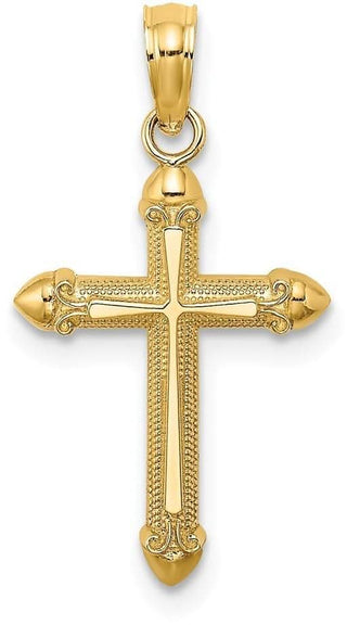 14k Yellow Gold Polished with Scroll Design Cross Pendant