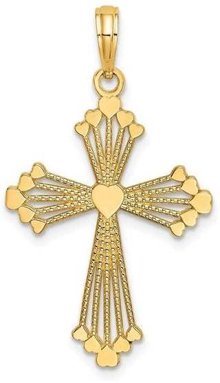 14k Yellow Gold Cross with Heart Center Pendant