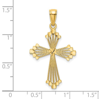 14k Yellow Gold Diamond-Cut & Cut-Out Stripes with Heart In Center Cross Pendant
