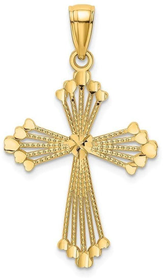 14k Yellow Gold Diamond-Cut & Cut-Out Stripes with Heart In Center Cross Pendant