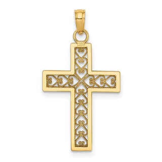 14k Yellow Gold Filigree Beaded Outline Cross Pendant