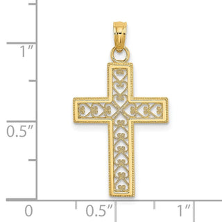 14k Yellow Gold Filigree Beaded Outline Cross Pendant