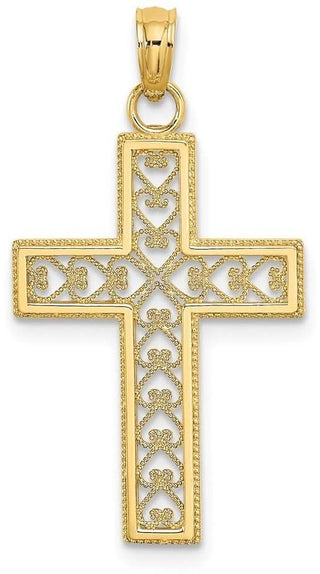 14k Yellow Gold Filigree Beaded Outline Cross Pendant