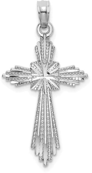 14k White Gold Fancy Diamond-Cut Cross Pendant