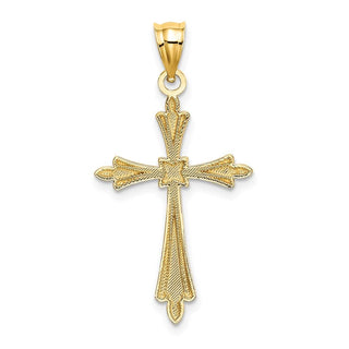 14k Yellow Gold Diamond-Cut Cross with Fancy Edges Pendant