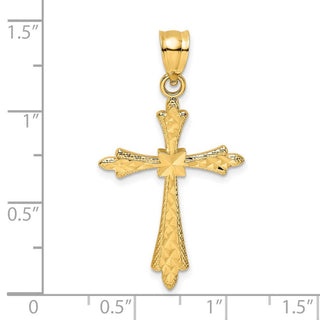 14k Yellow Gold Diamond-Cut Cross with Fancy Edges Pendant