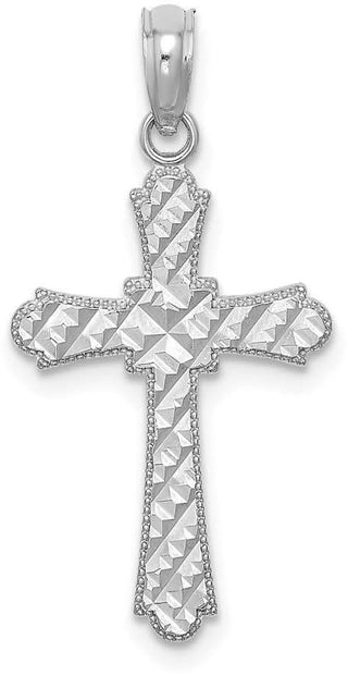 14k White Gold Diamond-Cut Marquise-Shape Cross Pendant