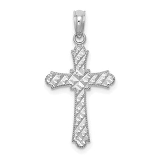14k White Gold Diamond-Cut Marquise-Shape Cross Pendant