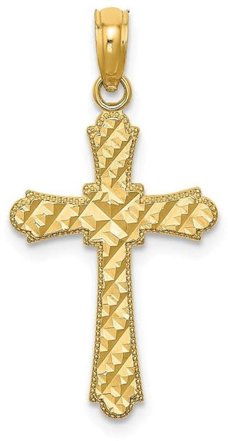 14k Yellow Gold Diamond-Cut Marquise-Shape Cross Pendant