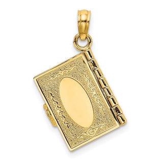 14k Yellow Gold 3-D w/Moveable Pages Hebrew Ten Commandments Book Pendant