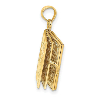 14k Yellow Gold 3-D w/Moveable Pages Hebrew Ten Commandments Book Pendant