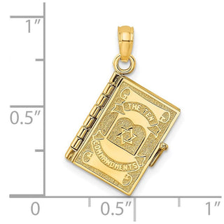 14k Yellow Gold 3-D w/Moveable Pages Hebrew Ten Commandments Book Pendant