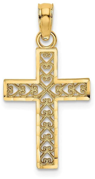 14k Yellow Gold Diamond-cut Edge and Filigree Center Cross Pendant K8602