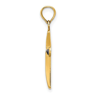 14k Yellow Gold Blue Stained Glass Tapered Cross Pendant