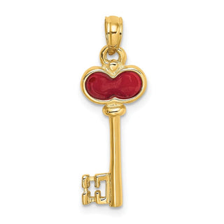 14k Yellow Gold Polished 3D Enameled Heart Key Pendant