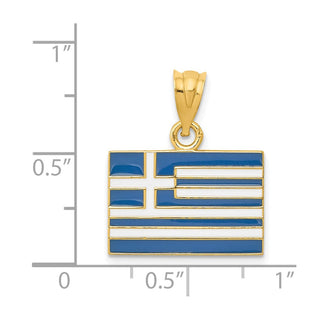 14k Yellow Gold Solid Enameled Greece Flag Pendant