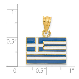 14k Yellow Gold Solid Enameled Greece Flag Pendant