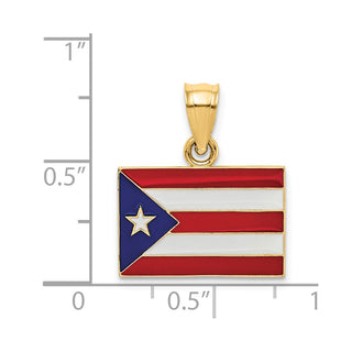 14k Yellow Gold Solid Enameled Puerto Rico Flag Pendant