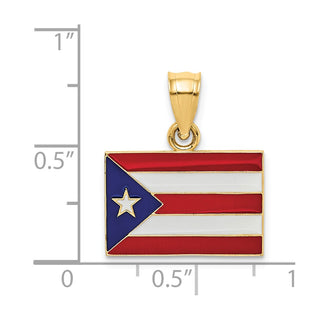 14k Yellow Gold Solid Enameled Puerto Rico Flag Pendant