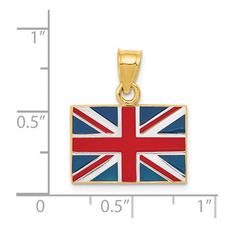 14k Yellow Gold and Rhodium Solid Enameled United Kingdom Flag Pendant