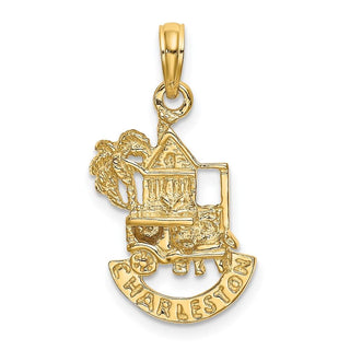 14k Yellow Gold CHARLESTON SCENE w/ Horse, Cart, and House Pendant