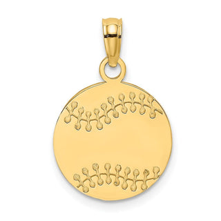 14k Yellow Gold Polished and Textured Flat Baseball Pendant