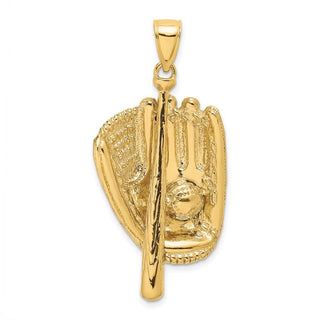 14k Yellow Gold 3-D Baseball Glove, Bat and Ball Pendant K8735