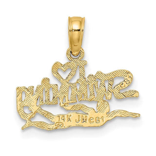 14k Yellow Gold Polished and Engraved I Heart Swimming Pendant