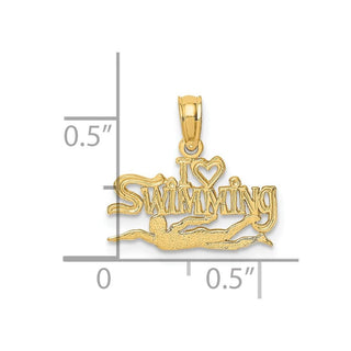 14k Yellow Gold Polished and Engraved I Heart Swimming Pendant