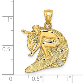 14k Yellow Gold Polished Surfer and Wave Pendant