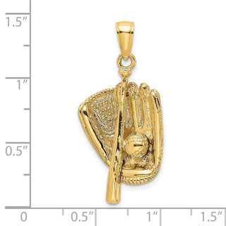 14k Yellow Gold 3-D Baseball Glove, Bat and Ball Pendant K8744