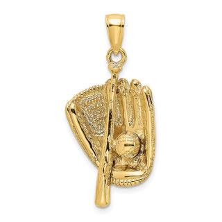 14k Yellow Gold 3-D Baseball Glove, Bat and Ball Pendant K8744