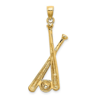 14k Yellow Gold 2-D Baseball Bats and Ball Pendant