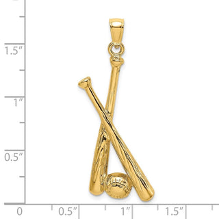 14k Yellow Gold 2-D Baseball Bats and Ball Pendant
