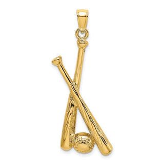 14k Yellow Gold 2-D Baseball Bats and Ball Pendant