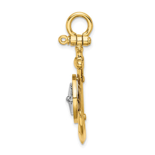14k Yellow Gold with Rhodium 3-D Anchor w/Compass Needle Charm