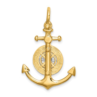 14k Yellow Gold with Rhodium 3-D Anchor w/Compass Needle Charm