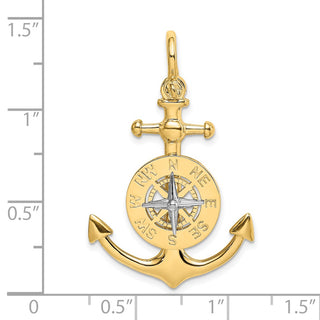 14k Yellow Gold with Rhodium 3-D Anchor w/Compass Needle Charm