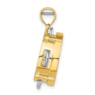 14K Two-tone Gold 3-D Moveable Tambourine w/Mother of Pearl Charm