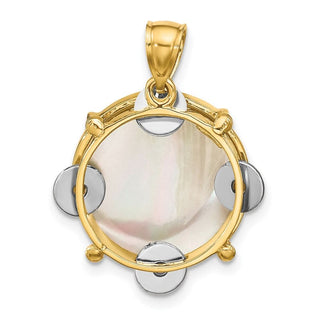 14K Two-tone Gold 3-D Moveable Tambourine w/Mother of Pearl Charm