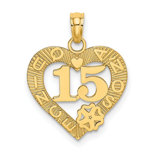 14k Yellow Gold Quince Anos 15 In Heart Pendant