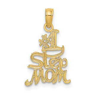 14k Yellow Gold Polished and Engraved #1 Step Mom Pendant